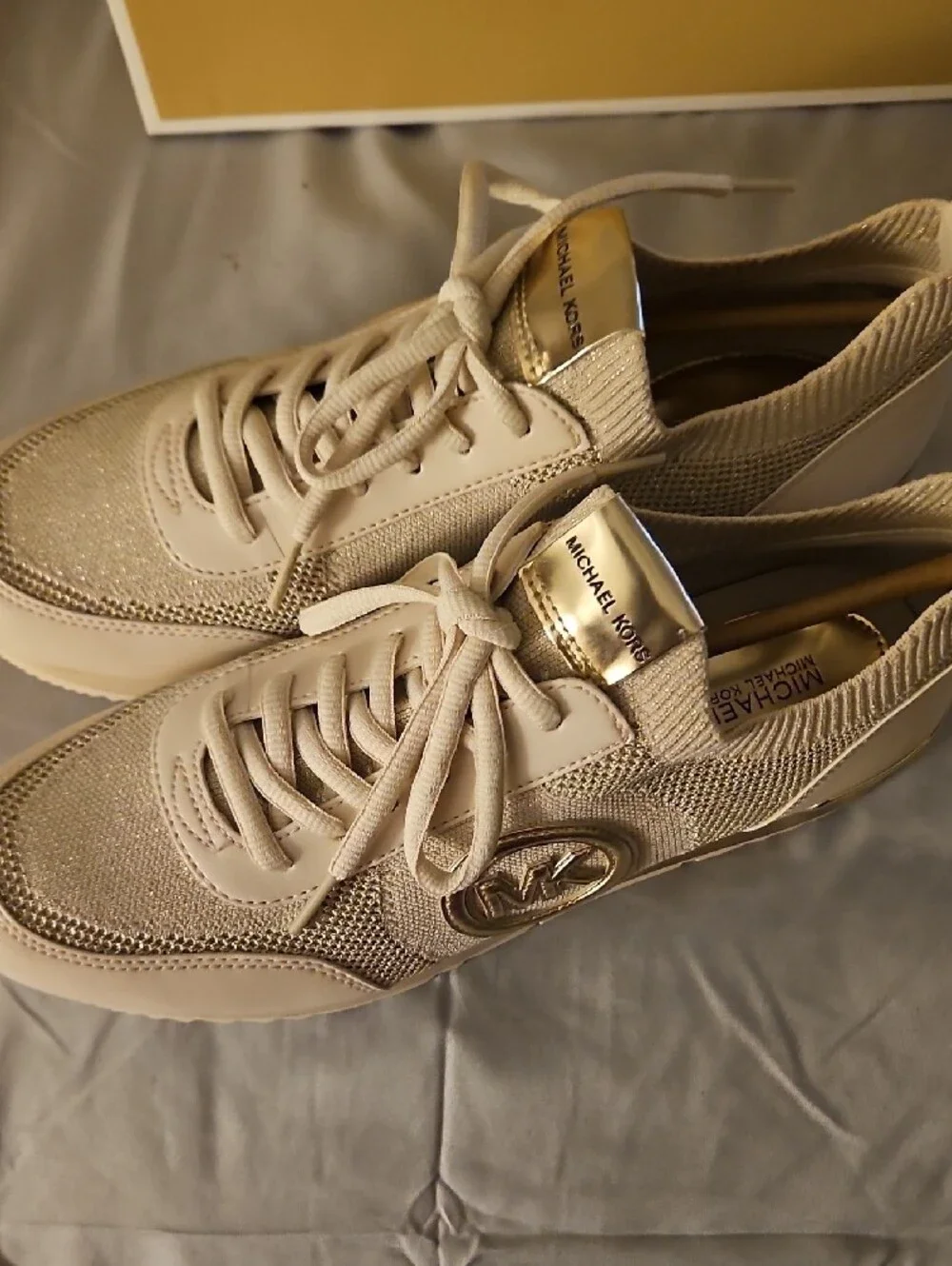 Michael Kors Women’s Cream Knit & Metallic Accent Sneakers